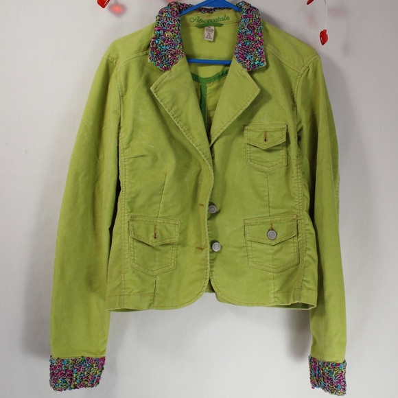 Vintage Aeropostale y2k green corduroy jacket women’s xl accent yarn cuffs - Picture 2 of 6